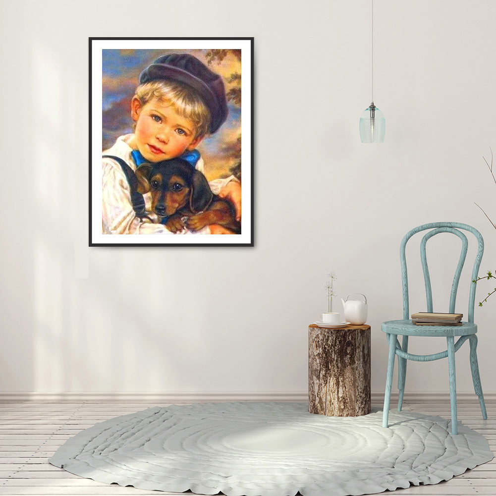 Boy Dog - Full Round Drill Diamond Painting 30*40CM