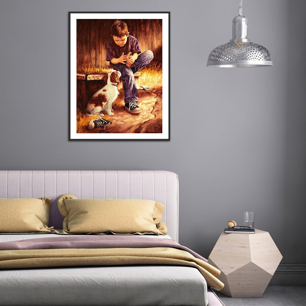 Boy Dog - Full Round Drill Diamond Painting 30*40CM