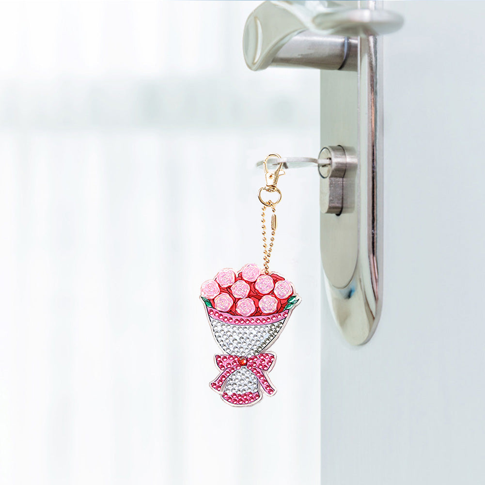 3/4/5pcs Mosaic Diamond Painting Keychain 5D DIY Rhinestone Keyring Pendant
