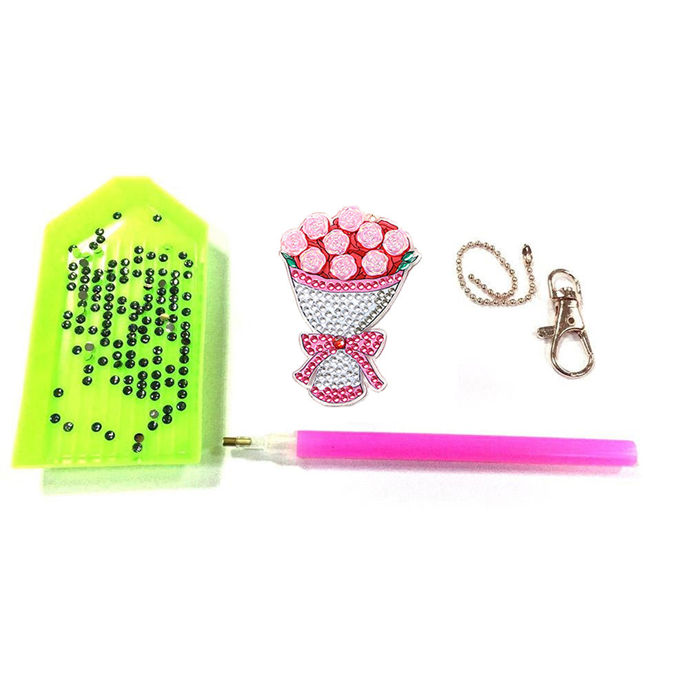 3/4/5pcs Mosaic Diamond Painting Keychain 5D DIY Rhinestone Keyring Pendant