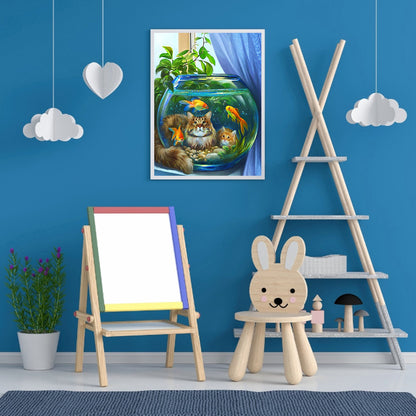 Aquarium Cat - Full Round Drill Diamond Painting 30*40CM