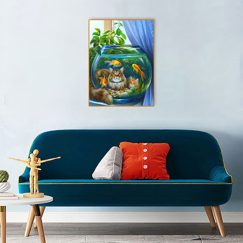 Aquarium Cat - Full Round Drill Diamond Painting 30*40CM