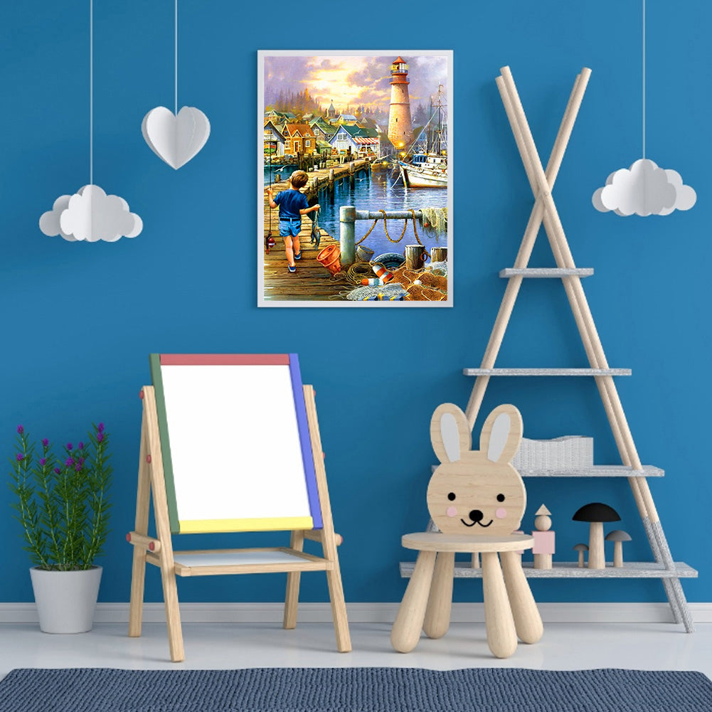 Fishing Children - Full Round Drill Diamond Painting 30*40CM