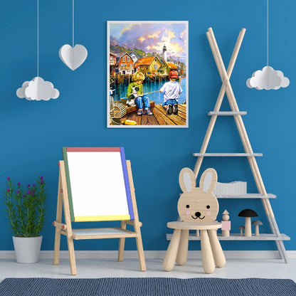 Fishing Children - Full Round Drill Diamond Painting 30*40CM