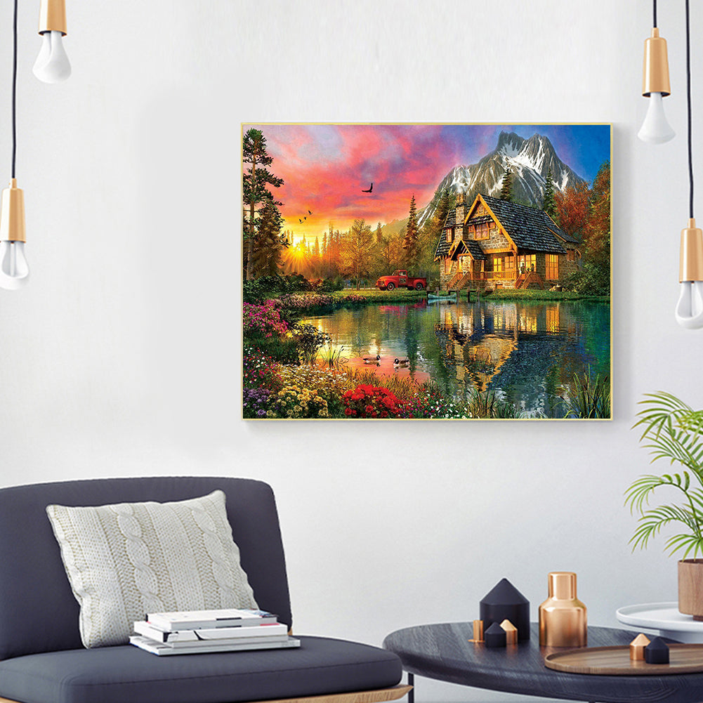 Cabin Landscape - Full Round Drill Diamond Painting 50*40CM