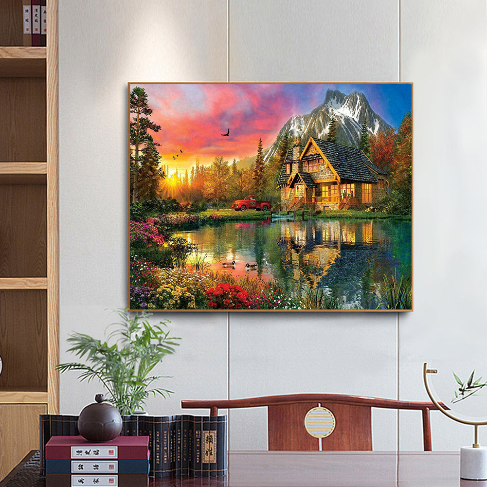 Cabin Landscape - Full Round Drill Diamond Painting 50*40CM
