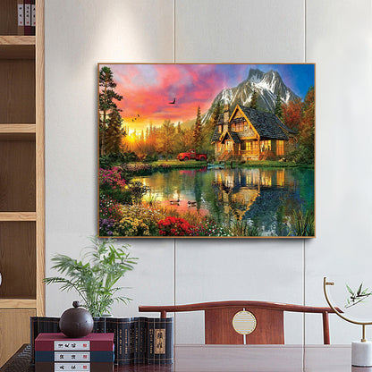 Cabin Landscape - Full Round Drill Diamond Painting 50*40CM