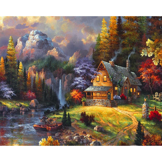 Cabin Landscape - Full Round Drill Diamond Painting 50*40CM