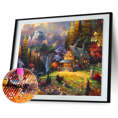 Cabin Landscape - Full Round Drill Diamond Painting 50*40CM