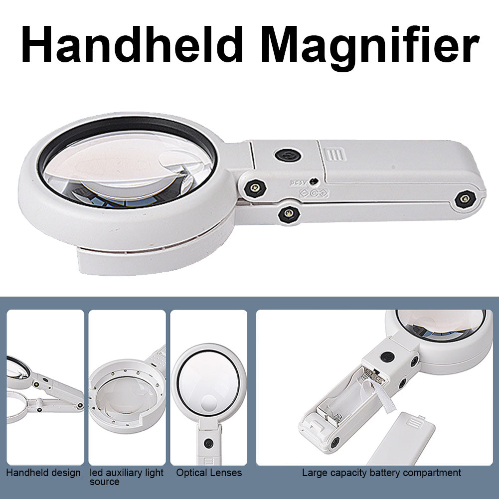 LED Folding Magnifier for Reading Portable Handheld Loupe Magnifying Glass