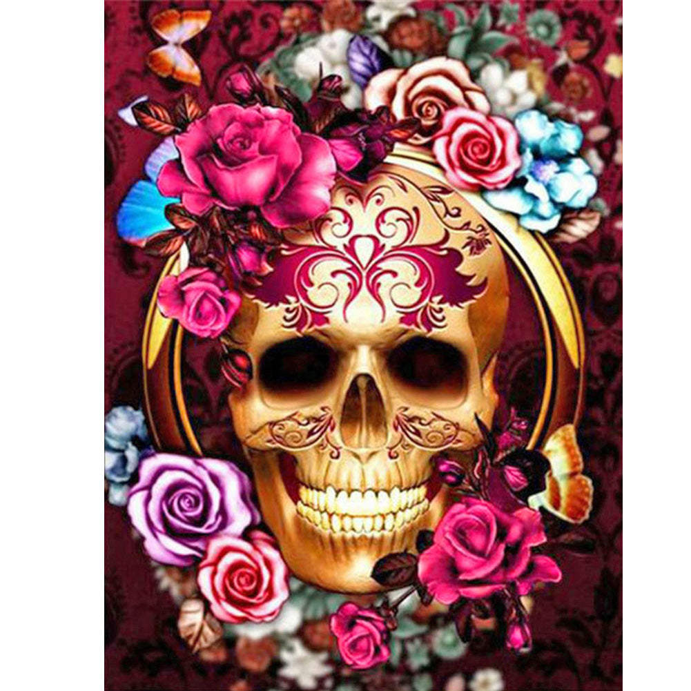 Flower Skull - Full Round Drill Diamond Painting 30*40CM