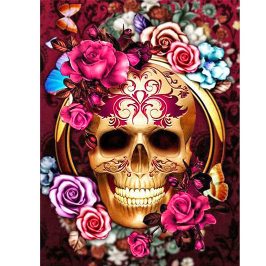 Flower Skull - Full Round Drill Diamond Painting 30*40CM