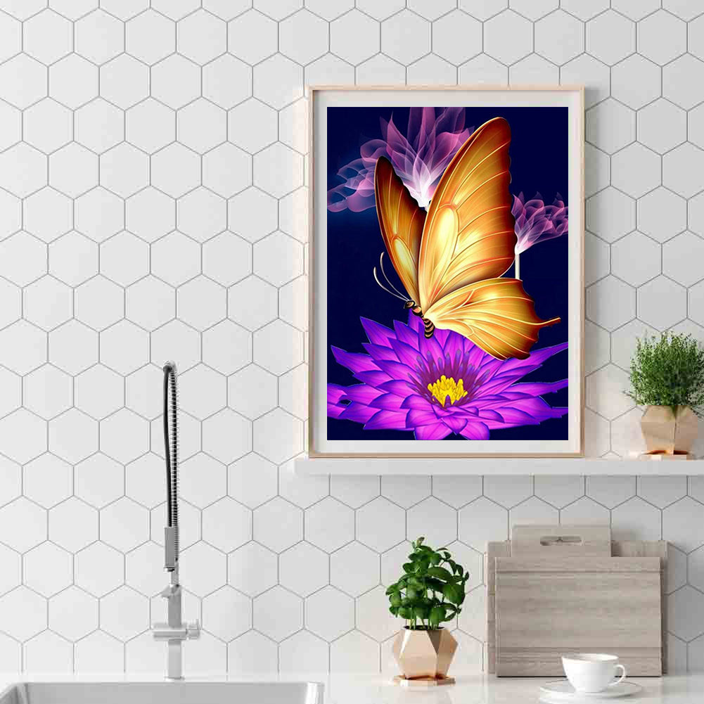Orange Butterfly - Full Round Drill Diamond Painting 50*60CM