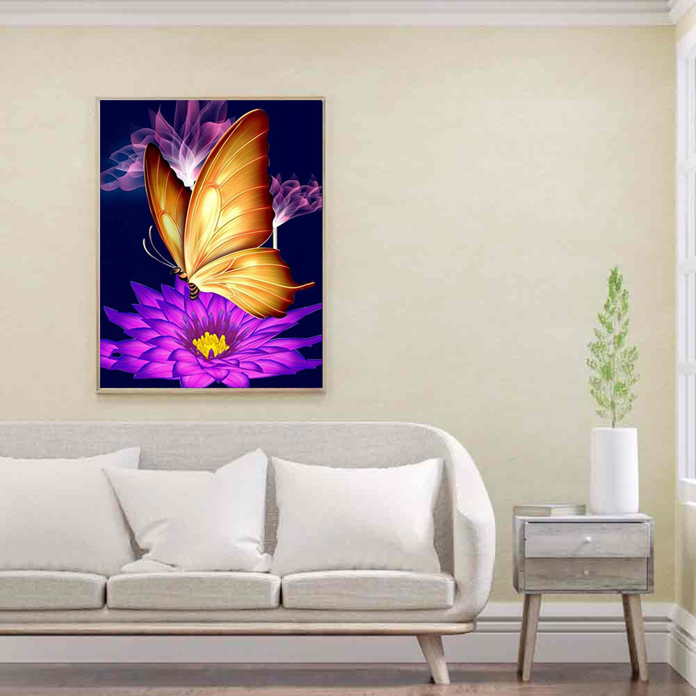 Orange Butterfly - Full Round Drill Diamond Painting 50*60CM