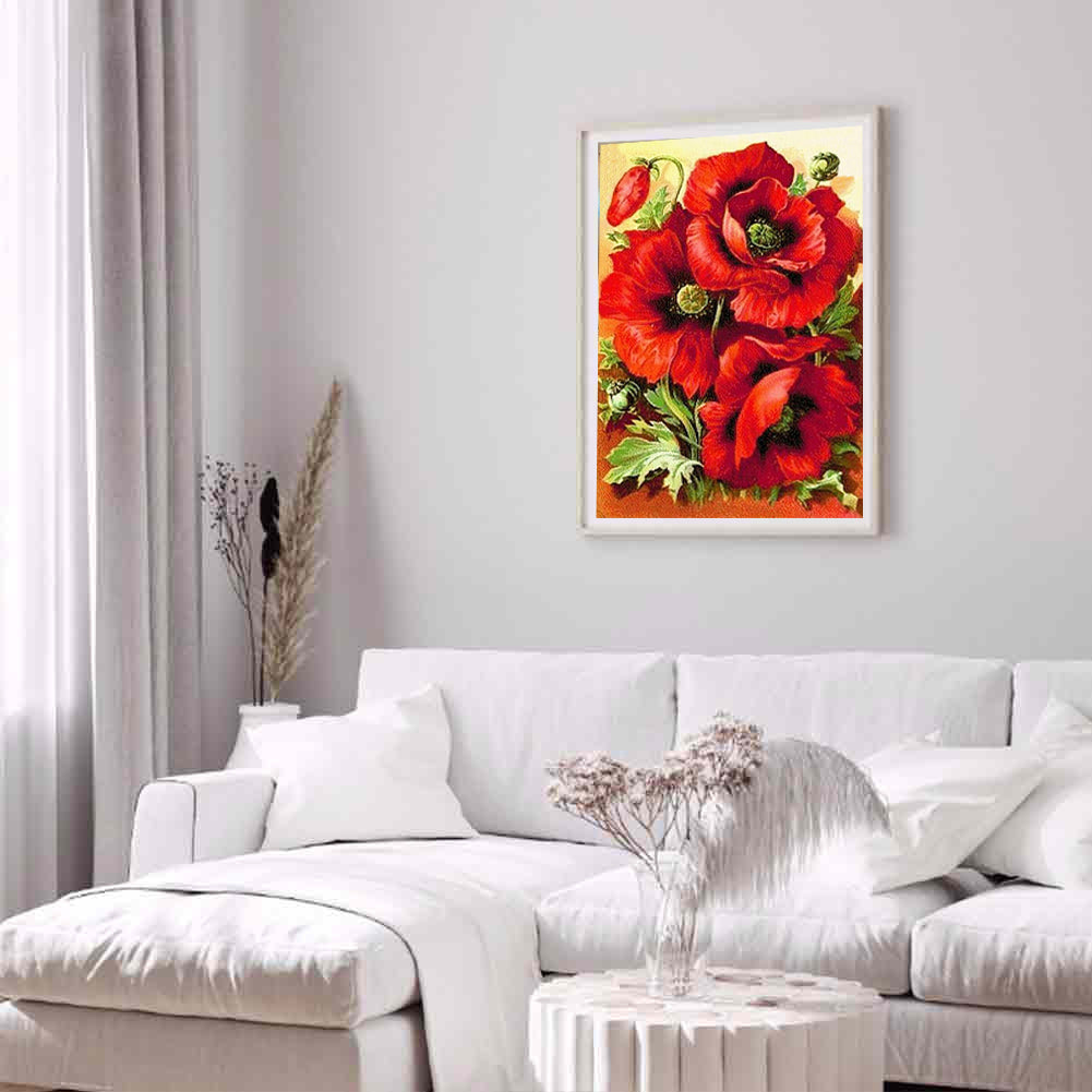 Red Flowers - Full Round Drill Diamond Painting 40*50CM