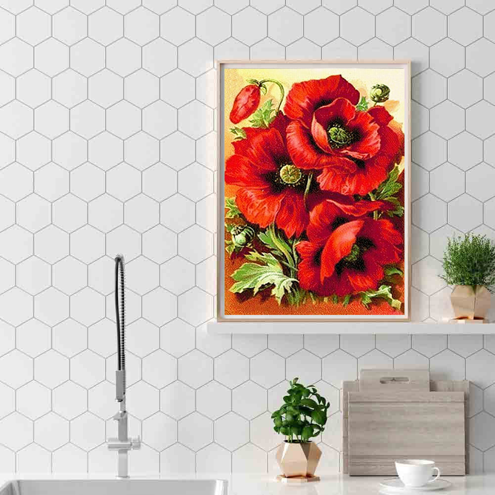 Red Flowers - Full Round Drill Diamond Painting 40*50CM
