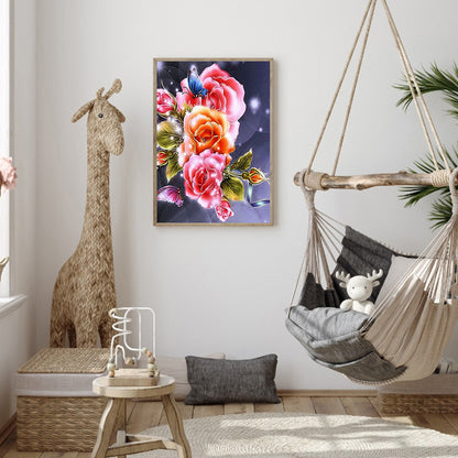 Butterfly Flowers - Full Round Drill Diamond Painting 30*40CM