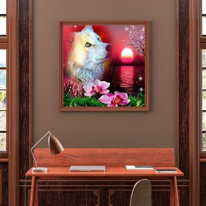 Flowers Wolf - Full Round Drill Diamond Painting 45*45CM
