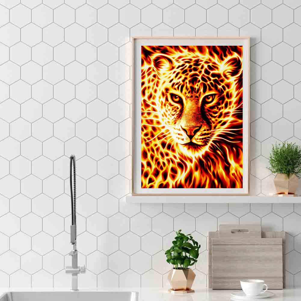 Flame Leopard - Full Round Drill Diamond Painting 50*60CM