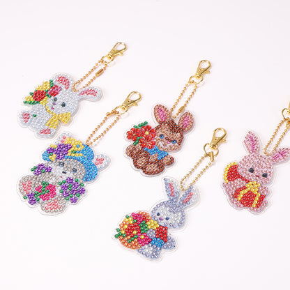 5pcs/set DIY Easter Egg Diamond Painting Keychain Crystal Drill Keyring