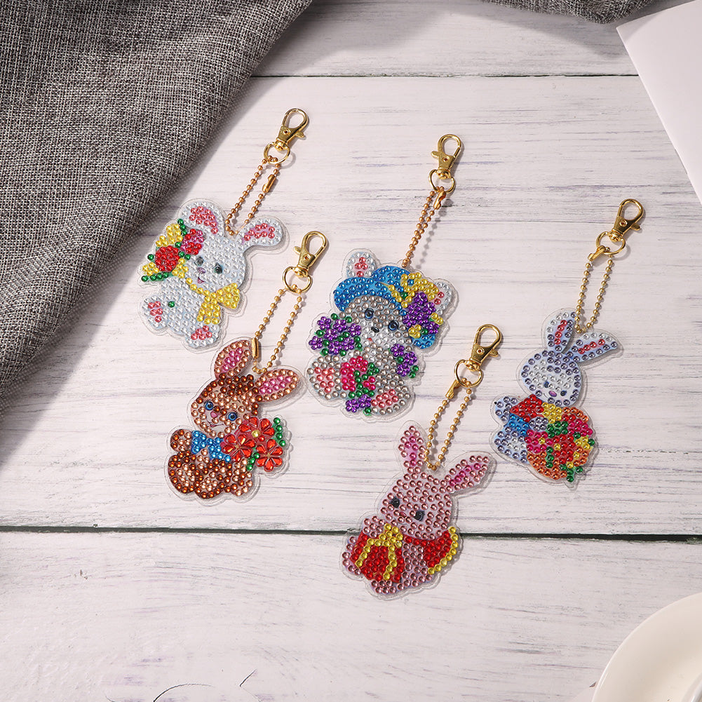 5pcs/set DIY Easter Egg Diamond Painting Keychain Crystal Drill Keyring
