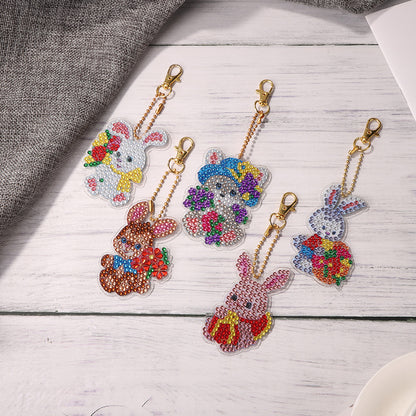 5pcs/set DIY Easter Egg Diamond Painting Keychain Crystal Drill Keyring