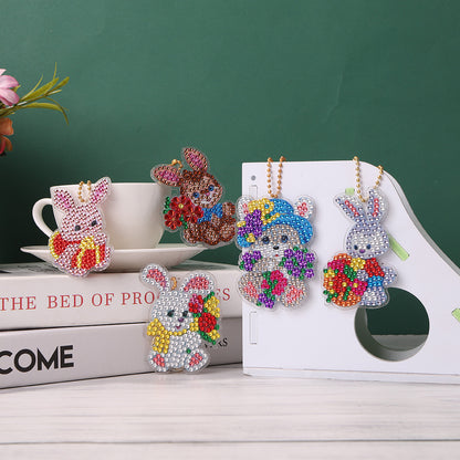 5pcs/set DIY Easter Egg Diamond Painting Keychain Crystal Drill Keyring