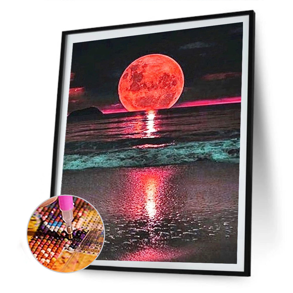 Sea ??Red Moon - Full Round Drill Diamond Painting 30*40CM