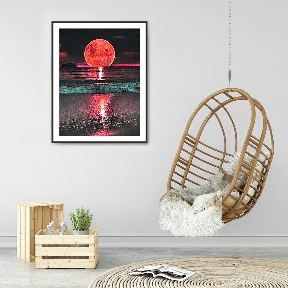 Sea ??Red Moon - Full Round Drill Diamond Painting 30*40CM