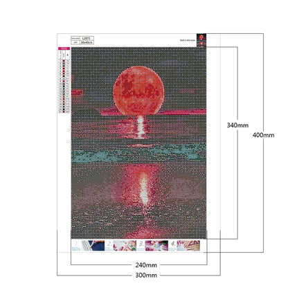 Sea ??Red Moon - Full Round Drill Diamond Painting 30*40CM