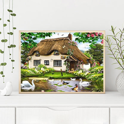 Thatched House - Full Round Drill Diamond Painting 40*30CM