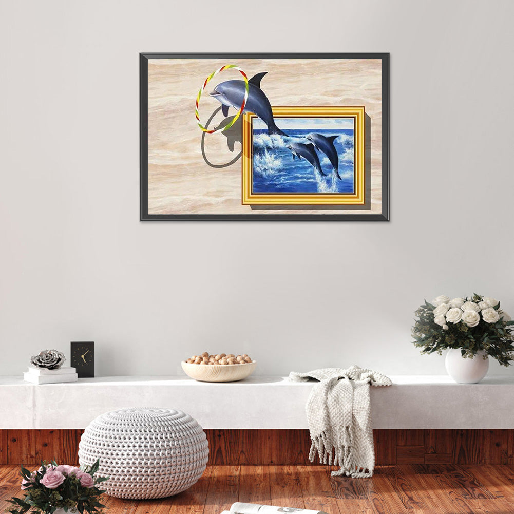 Dolphin - Full Round Drill Diamond Painting 60*40CM