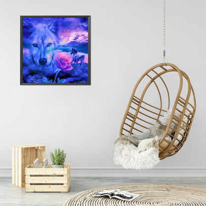Flower And Wolf - Full Round Drill Diamond Painting 45*45CM