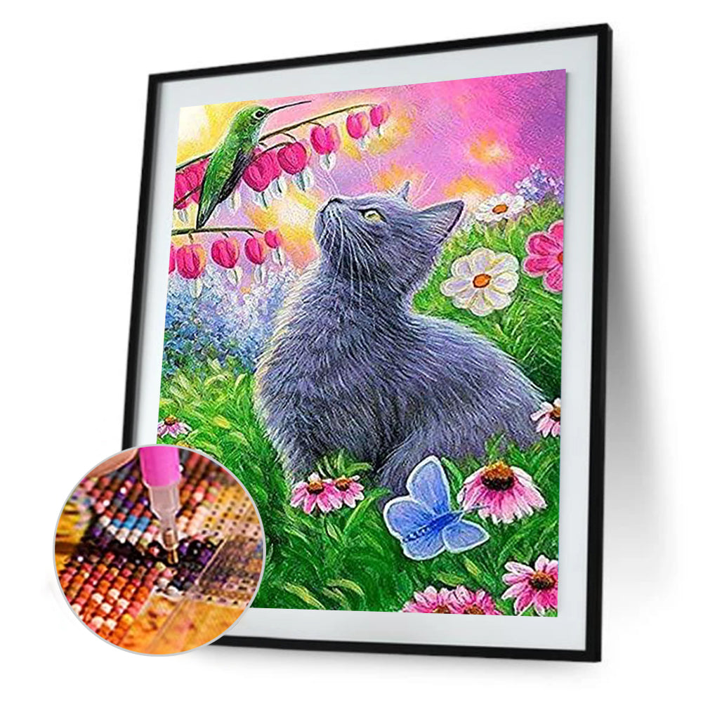 Cat In Flower - Full Round Drill Diamond Painting 40*50CM