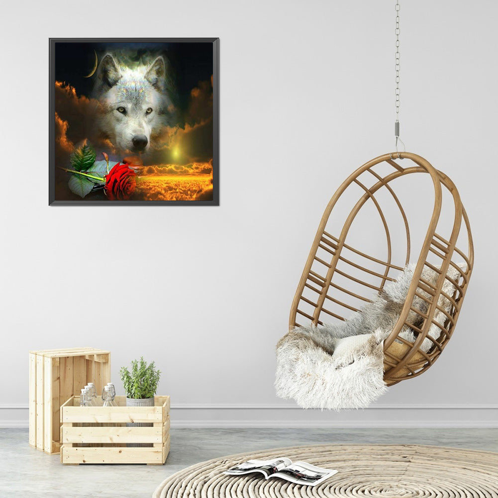Flower And Wolf - Full Round Drill Diamond Painting 50*50CM