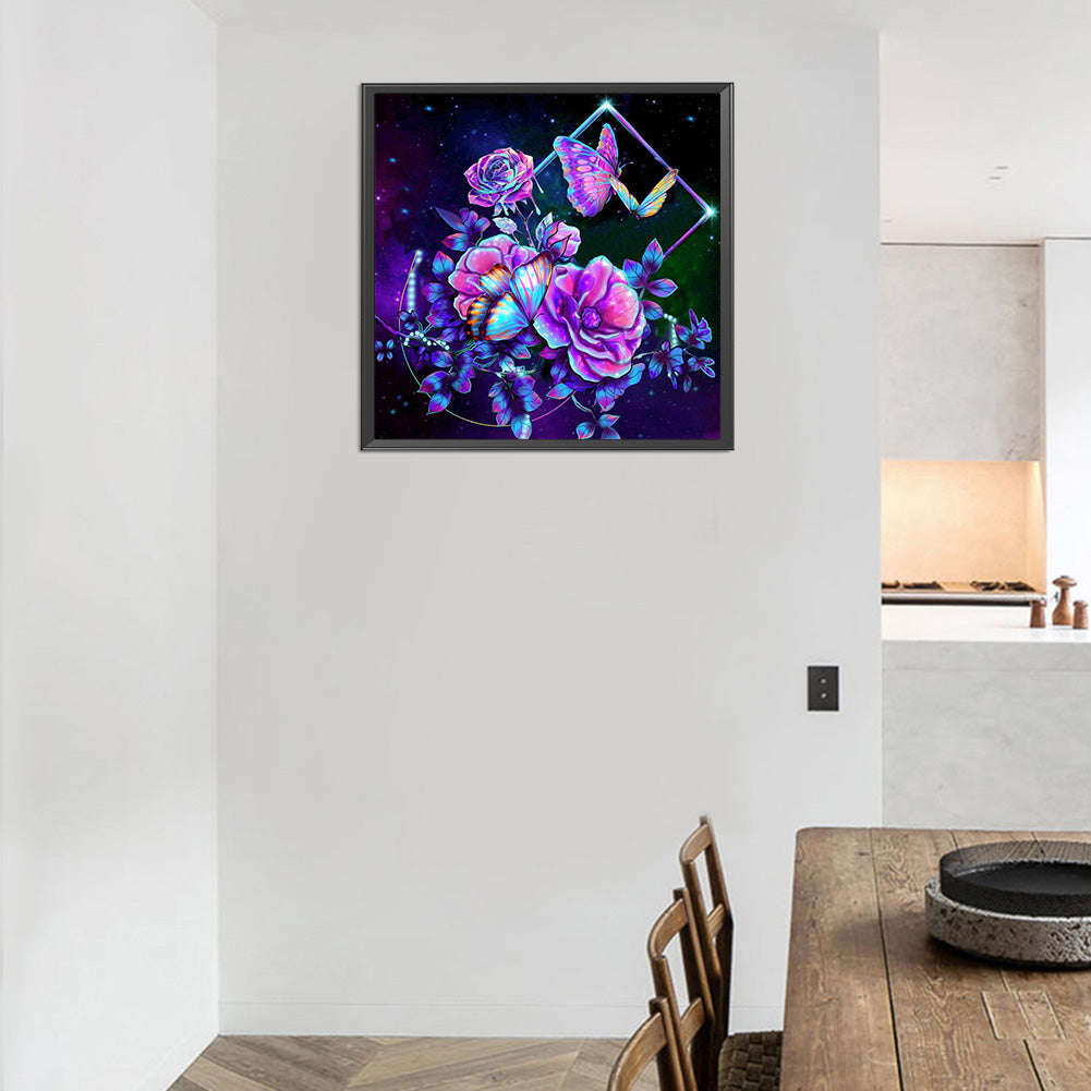 Flower Butterfly - Full Round Drill Diamond Painting 30*30CM