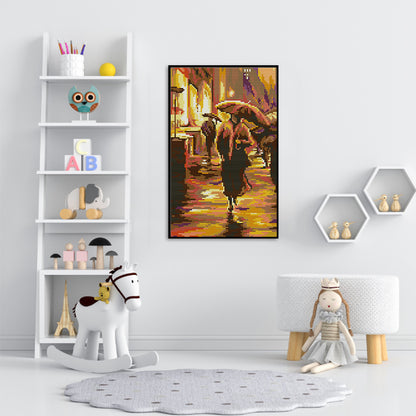 Walking In The Rain - 14CT Stamped Cross Stitch 20*32CM