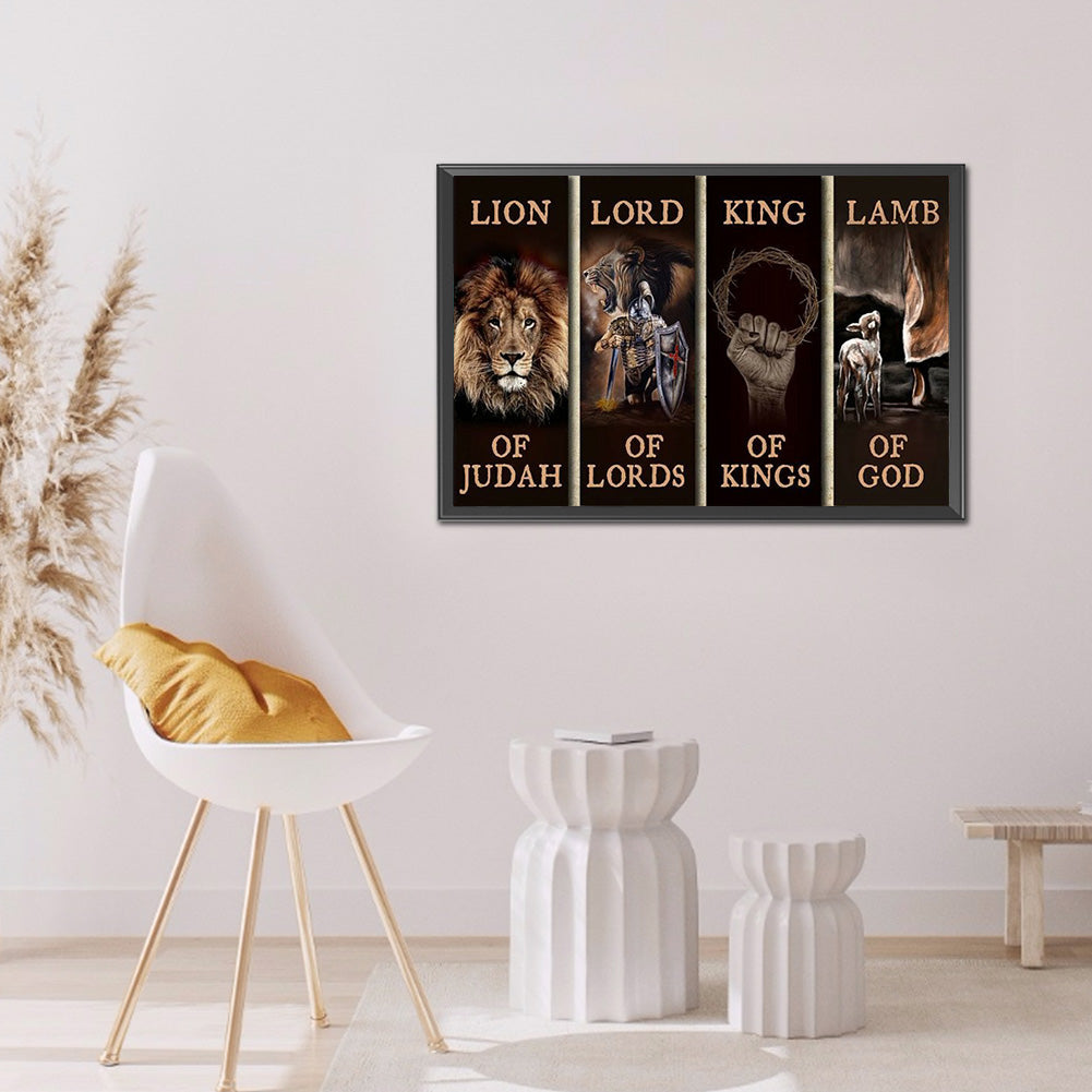 Lion Wood Painting - Full Round Drill Diamond Painting 60*40CM