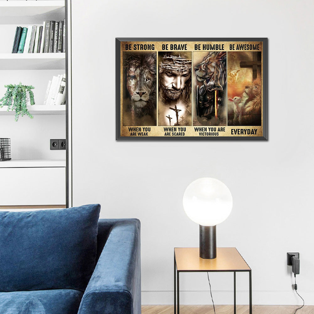 Lion Wood Painting - Full Round Drill Diamond Painting 60*40CM