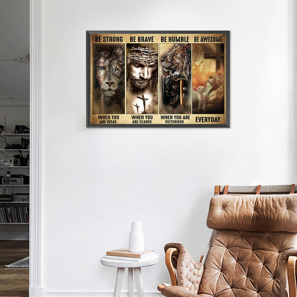 Lion Wood Painting - Full Round Drill Diamond Painting 60*40CM