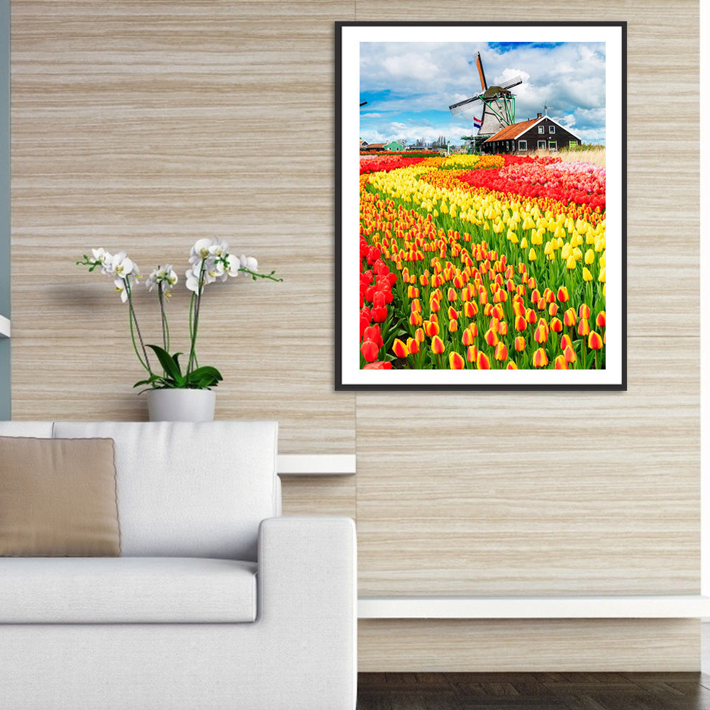 Tulip Flower Sea - Full Round Drill Diamond Painting 30*40CM
