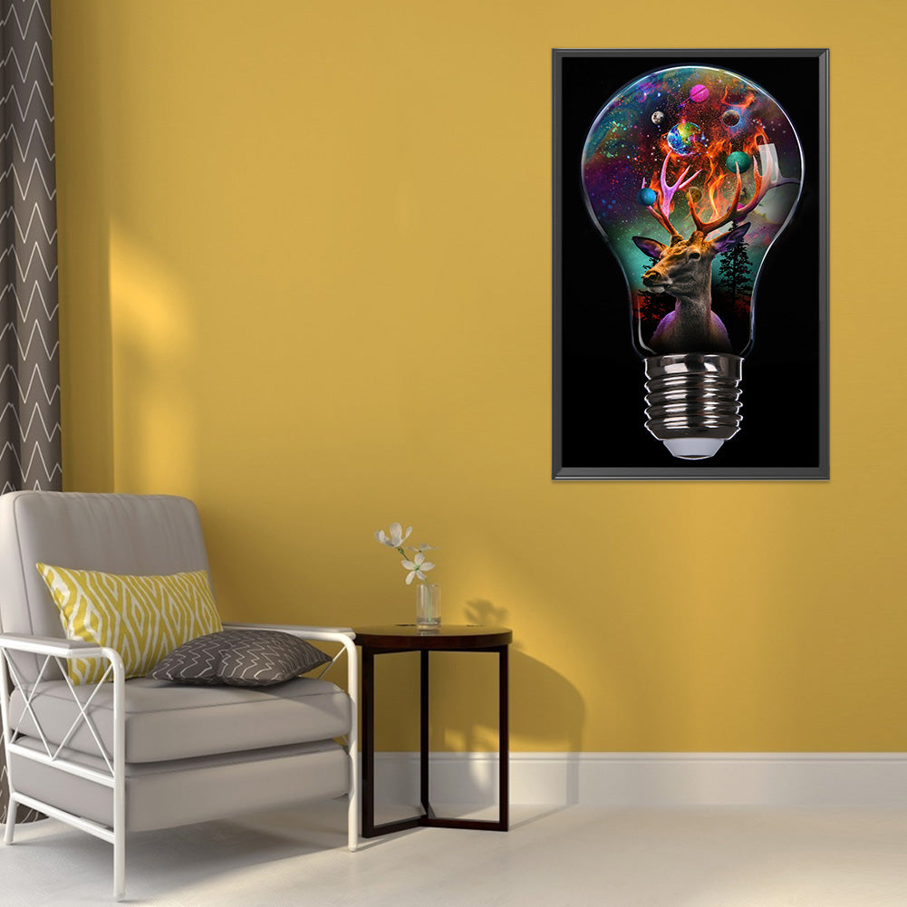 Deer In Light Bulb - Full Round Drill Diamond Painting 30*50CM