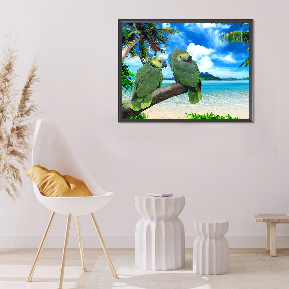 Seaside Green Parrot - Full Round Drill Diamond Painting 50*40CM