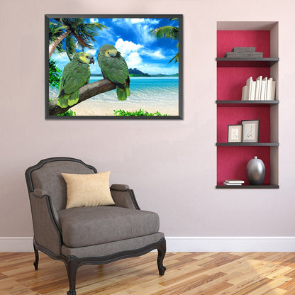 Seaside Green Parrot - Full Round Drill Diamond Painting 50*40CM