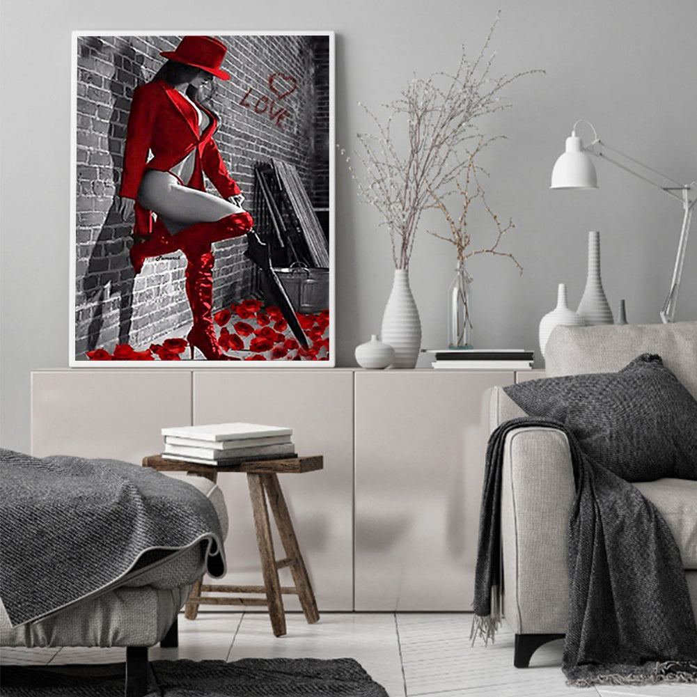 Beauty In Red 50*60CM(Canvas) Full Round Drill Diamond Painting