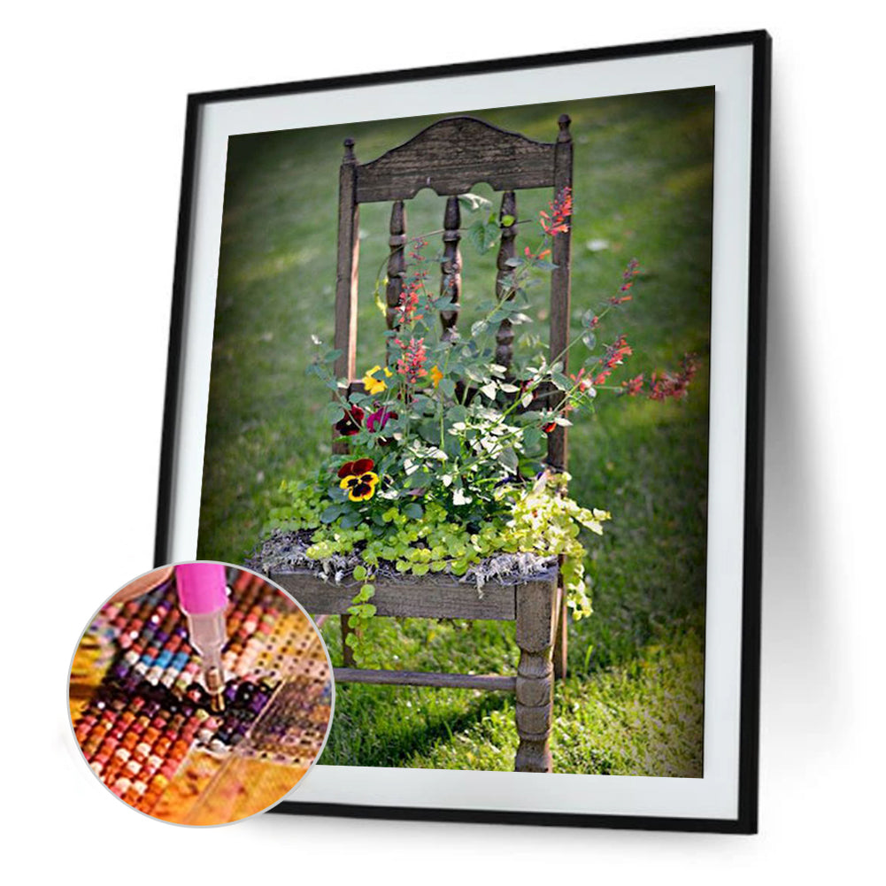 Flower On Chair 50*60CM(Canvas) Full Round Drill Diamond Painting