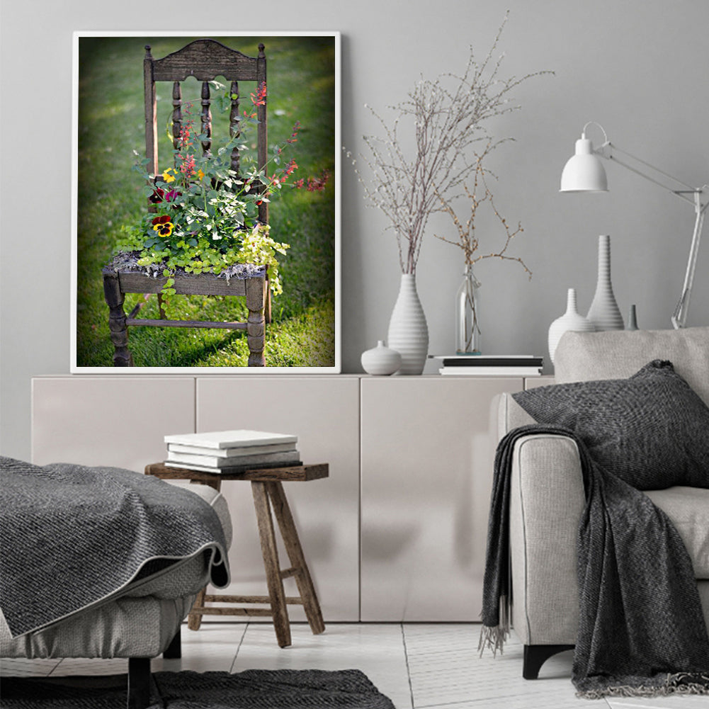 Flower On Chair 50*60CM(Canvas) Full Round Drill Diamond Painting
