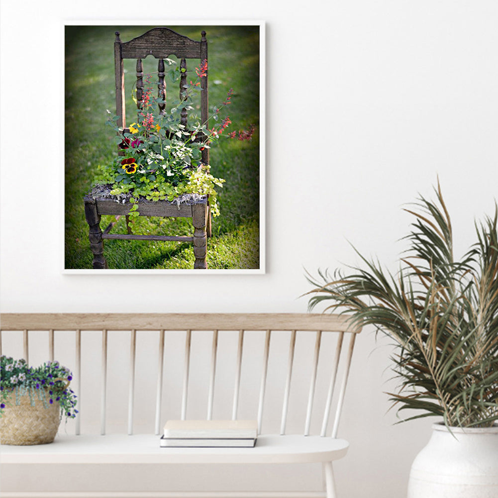 Flower On Chair 50*60CM(Canvas) Full Round Drill Diamond Painting