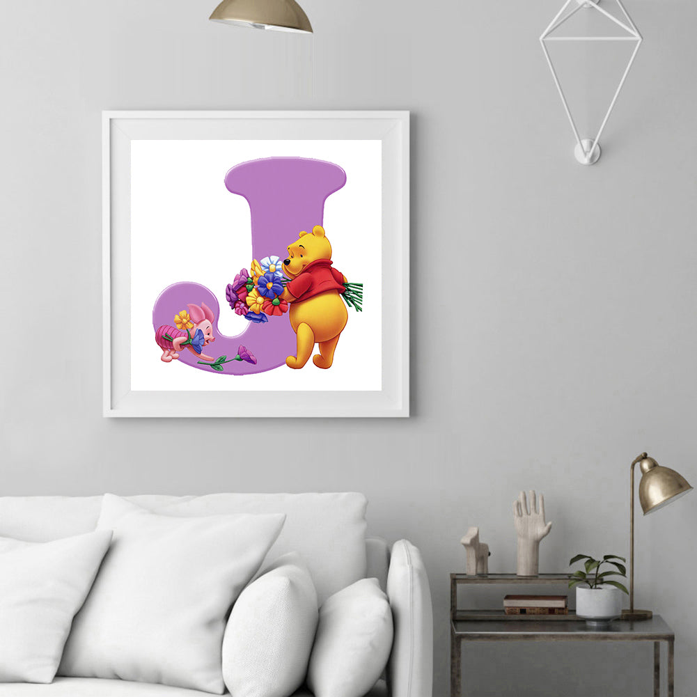 Letter Winnie The Pooh J 30*30CM(Canvas) Full Round Drill Diamond Painting