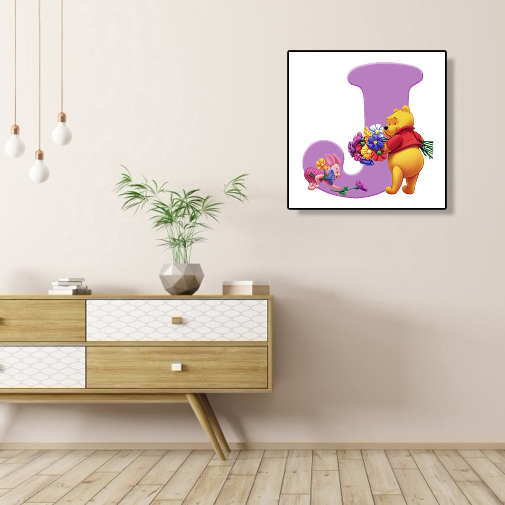 Letter Winnie The Pooh J 30*30CM(Canvas) Full Round Drill Diamond Painting